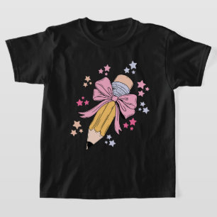 T-shirt Crayon Coquette Bow Pink Retour À L'École Enseigna