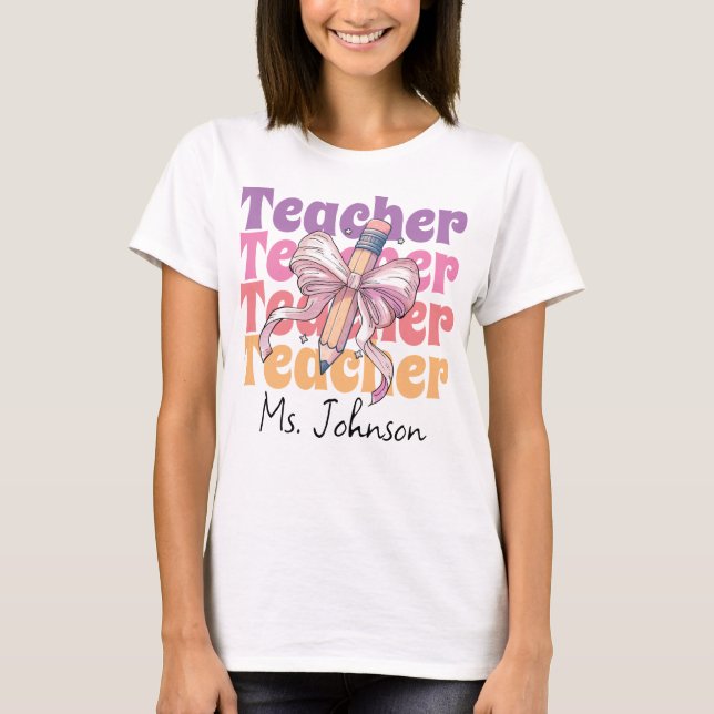 T-shirt Crayon de l'enseignant personnalisé Coquette Bow (Devant)