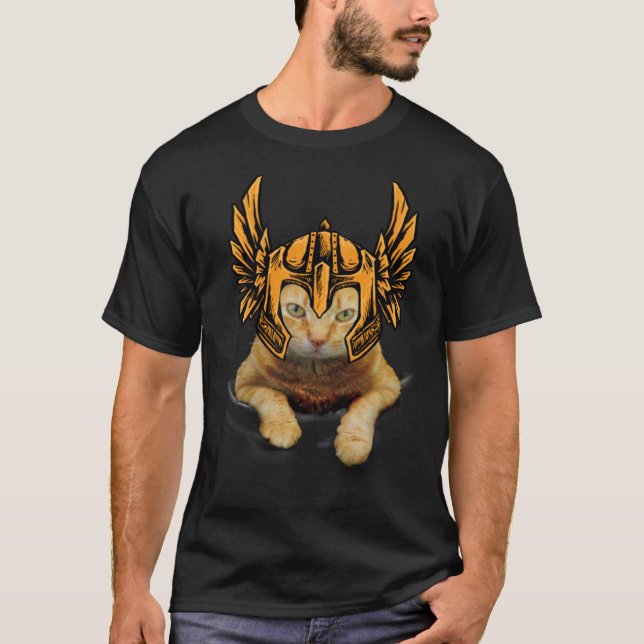 T-shirt Crazy Cat Viking Thor Cat With Hammer (Devant)