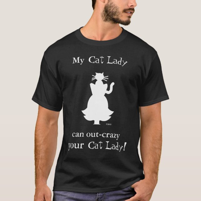 T-shirt Crazy Chat Lady Silhouette Montre Feline Sur La Tê (Devant)