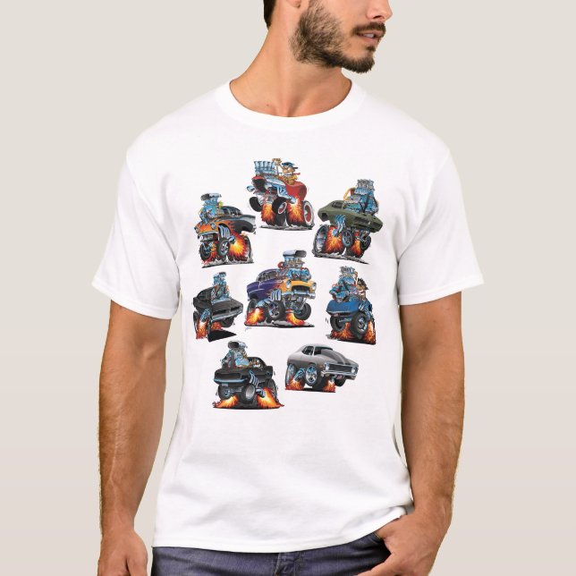 T-shirt Crazy classique Hot Rod Muscle Cars Dessins (Devant)