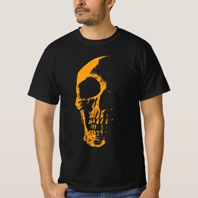 T-shirt Création de peinture orange de crâne illuminé (Devant)