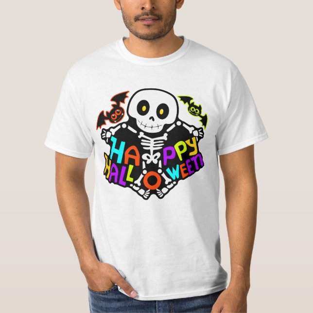 T-shirt Création squelette et chauves-souris d'Halloween f (Devant)