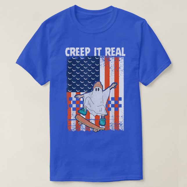 T-shirt Creep it Real Ghost Skateboard Boy Halloween Ameri (Design devant)