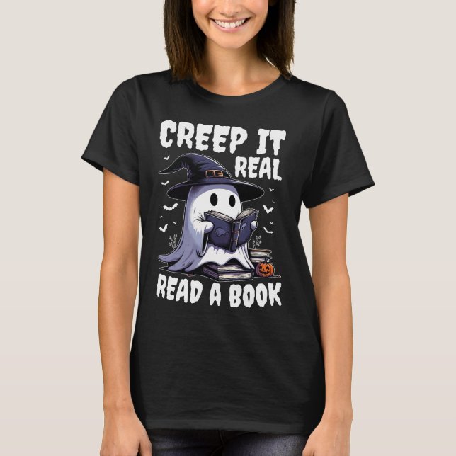 T-shirt Creep It Real Read Book Ghost Halloween (Devant)