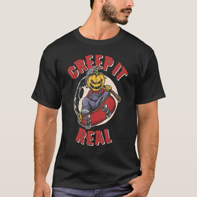 T-shirt Creep it Real Scarecrow Riding sur Skateboard (Devant)