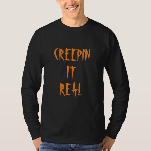 T-shirt Creepin it real orange effrayant typographie Hallo (Devant)