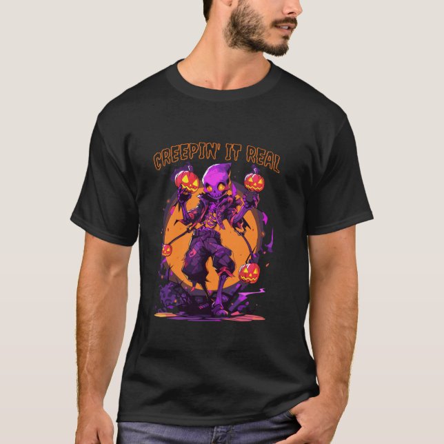 T-shirt Creepin It Real Skull Squelette Sorcière Déplaisan (Devant)