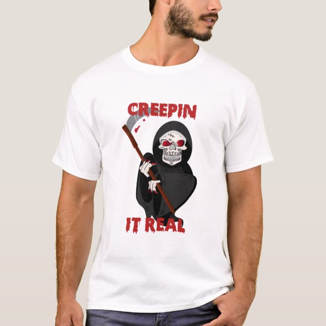 T-shirt Creepin it vrai crâne effrayant halloween cauchema (Devant)