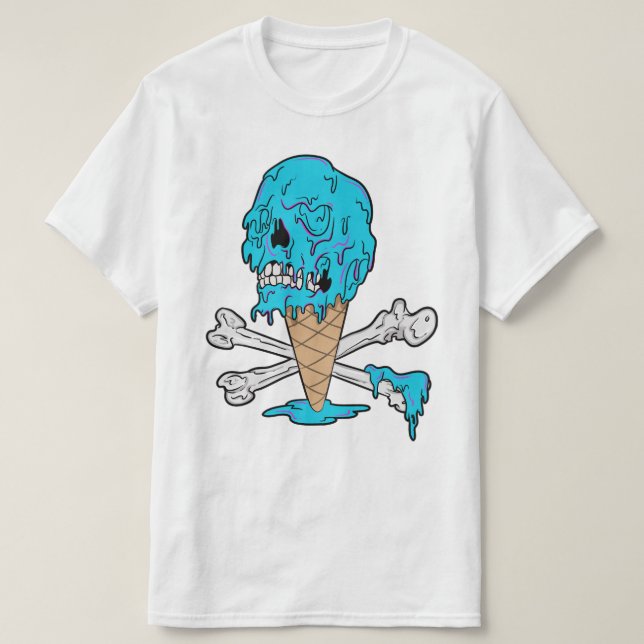 T-shirt Crème de glace à bulle-gomme goutte crâne (Design devant)