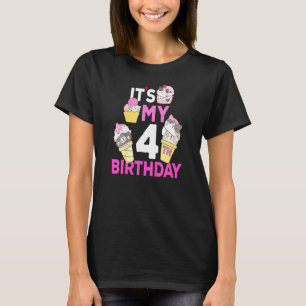 T-shirt Crème de glace pour enfants chat C'est mon 4ème an