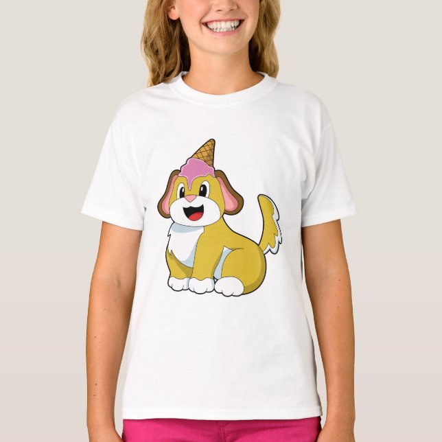 T-shirt Crème glacée Chien avec gaufre (Devant)