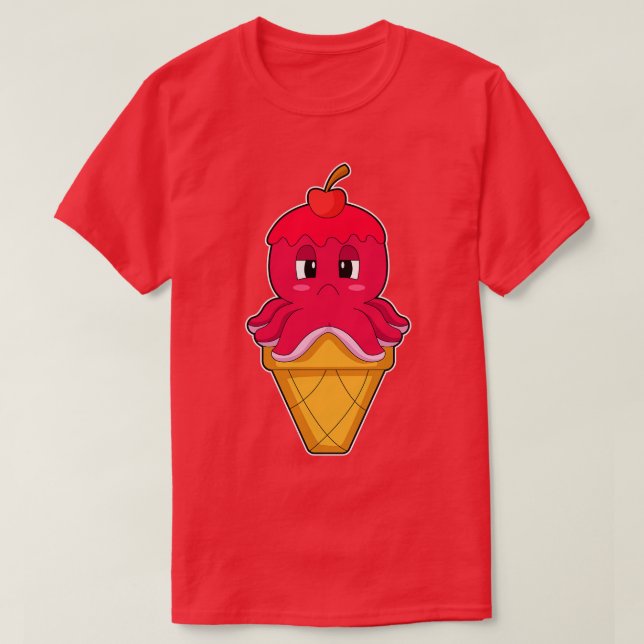 T-shirt Crème glacée de la gaufre Octopus Cerise (Design devant)
