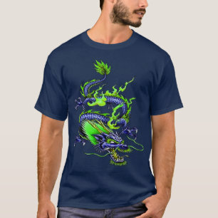 T-shirt Crème Mythique Chinoise De Dragon Vert Et Bleu De