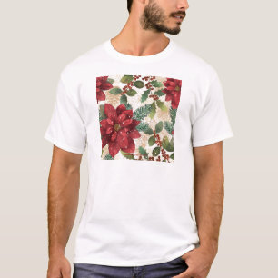 T-shirt Crème verte rouge Retro les années 50 Poinsettia