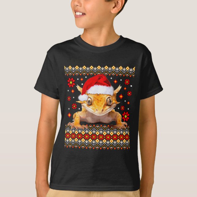 T-shirt Crested Gecko Ugly Christmas Sweater  (Devant)