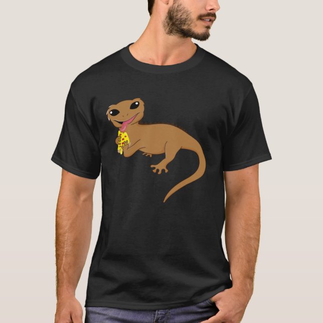 T-shirt Crested Geckos Cute Reptile Eating Pizza Lizard (Devant)