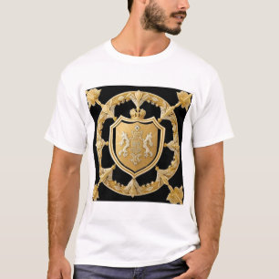 T-shirt Crête Ornementale Dorée Élégante avec Bouclier