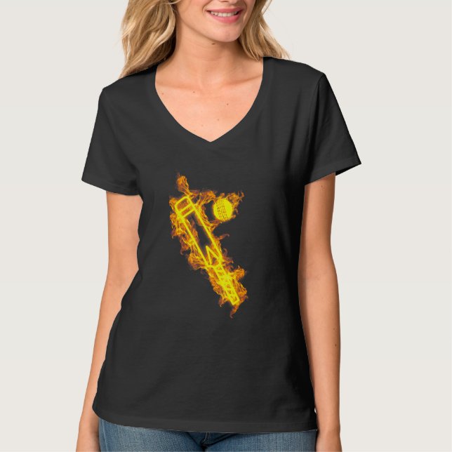 T-shirt Cricket Batte De Cricket Et Ball Flamme Batsman Cr (Devant)