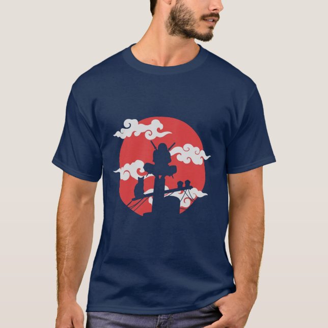 T-shirt Crimson Moon Warrior - Japonais Silhouette Art (Devant)