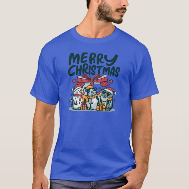 T-shirt Critère de trio confortable Noël Cheer & Cadeaux (Devant)