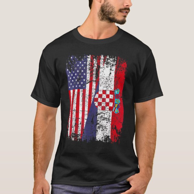 T-shirt Croate Racines Drapeau semi-américain Croatie (Devant)