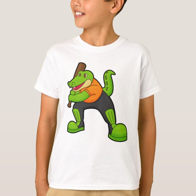 T-shirt Crocodile au cricket avec chauve-souris de cricket (Devant)