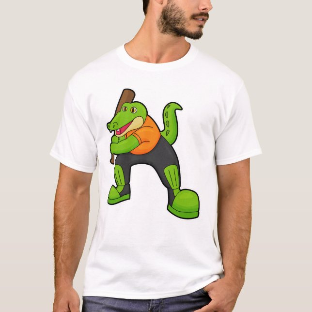 T-shirt Crocodile au cricket avec chauve-souris de cricket (Devant)