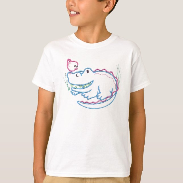 T-shirt Crocodile et oiseau heureux (Devant)