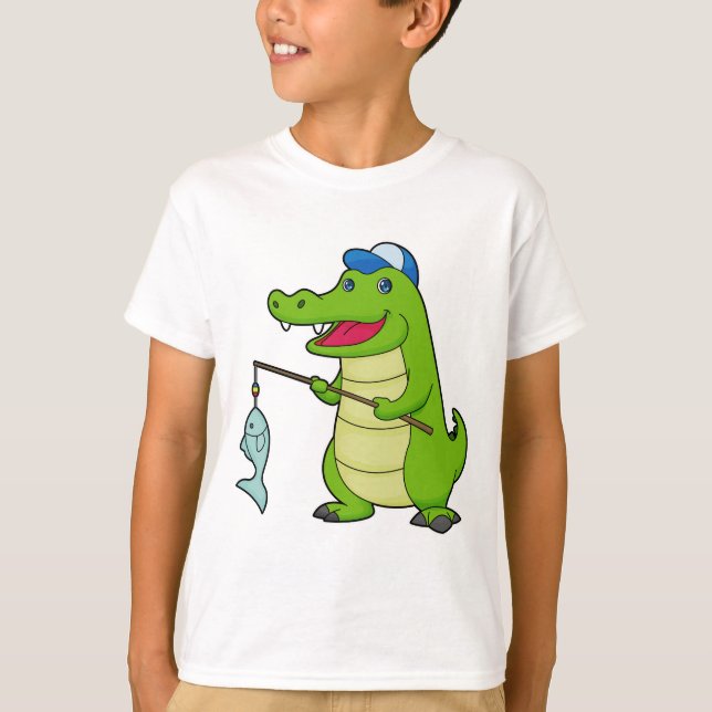 T-shirt Crocodile Pêche Pêcheur Pêcheur canne à pêche (Devant)