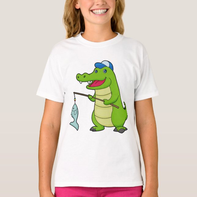T-shirt Crocodile Pêche Pêcheur Pêcheur canne à pêche (Devant)