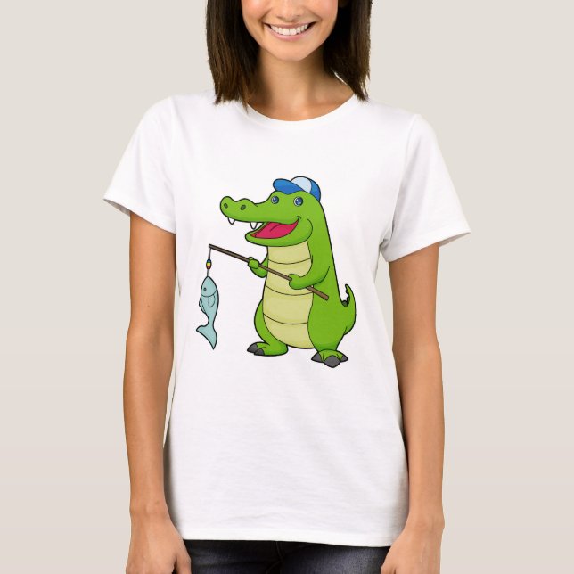 T-shirt Crocodile Pêche Pêcheur Pêcheur canne à pêche (Devant)