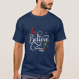 T-shirt Croire au chèque classique de Noël Plaid Reindee