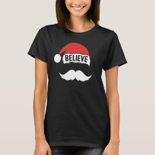 T-shirt Croire Chapeau de Père Noël Casquette Moustache Bl