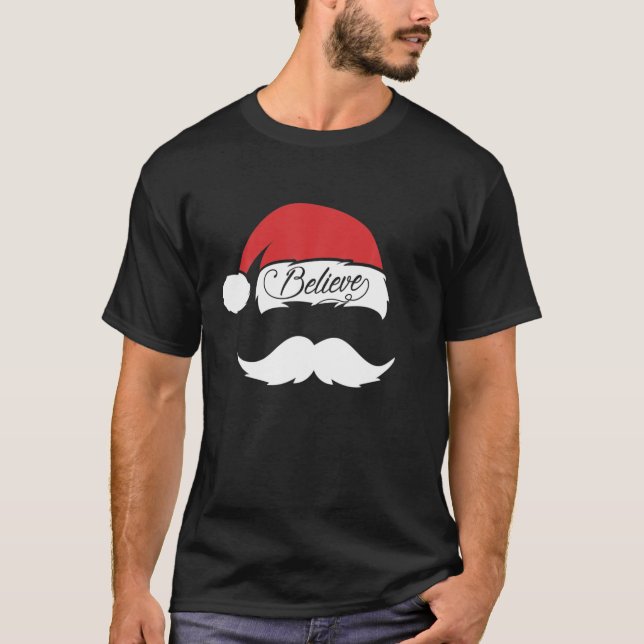 T-shirt Croire Santa Hat Blanc Moustache Famille Correspon (Devant)