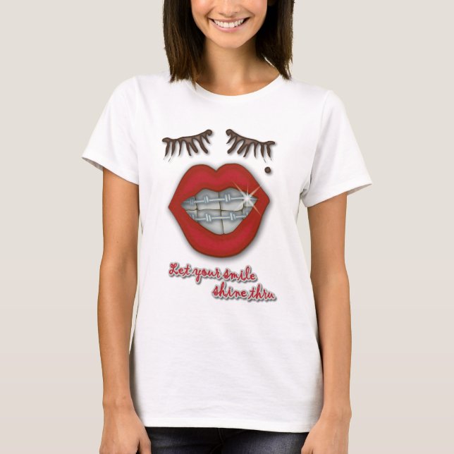 T-shirt Croisillons brillants, lèvres rouges, taupe, et (Devant)