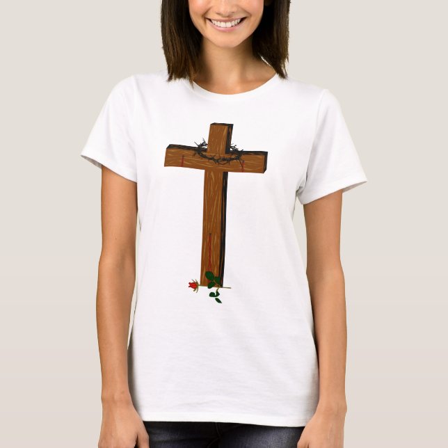 T-shirt Croix Avec Une Couronne D'Épine Et Une Chemise Ros (Devant)