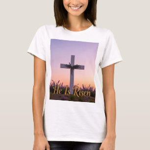 T-shirt Croix blanche minimaliste ornée de lavande