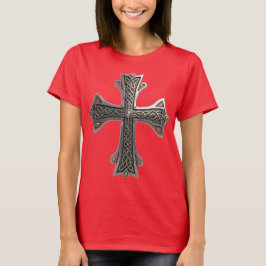 T-shirt Croix celtique en argent ornée avec motif de nœud