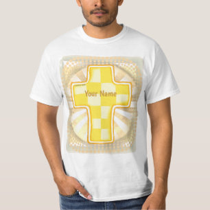T-shirt Croix chrétienne à damier jaune