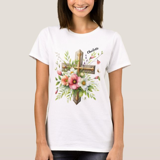 T-shirt Croix chrétienne mise en évidence par Halo de prin (Devant)