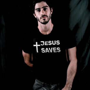 T-shirt Croix chrétienne noire Jésus sauve 
