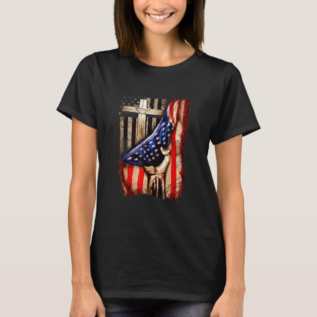 T-shirt Croix Christ American Flag Pride main Christian Lo (Devant)