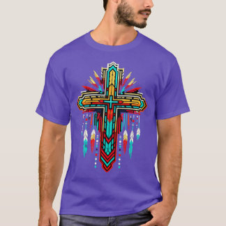 T-shirt Croix colorée avec plumes