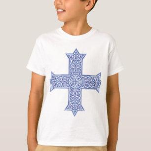 T-shirt Croix copte d'art en bleu lapis premium