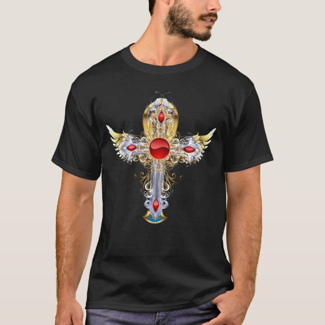 T-shirt Croix de crise ornée d'argent doré (Devant)
