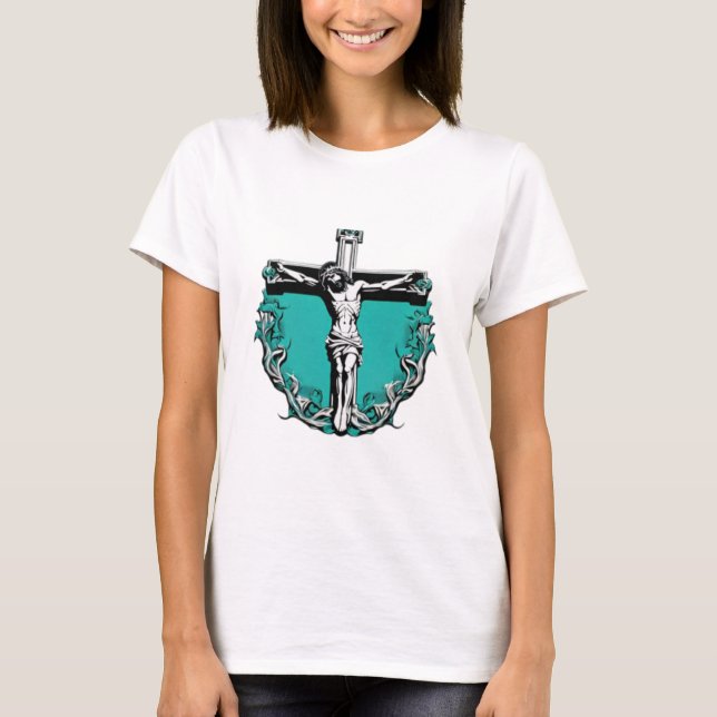 T-shirt Croix de Jésus Crucifixion Noël de Pâques Turquois (Devant)