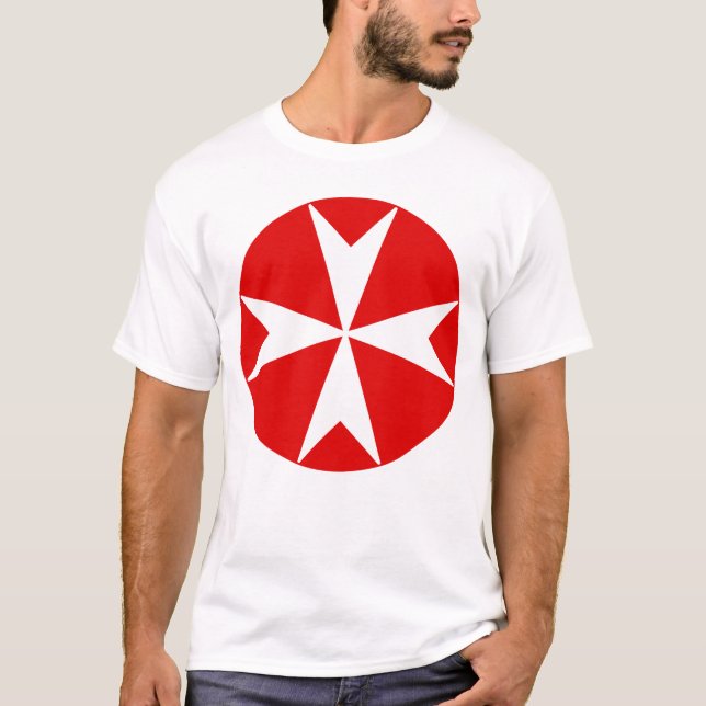 T-shirt Croix de Malte v2 (blanc sur rouge) (Devant)