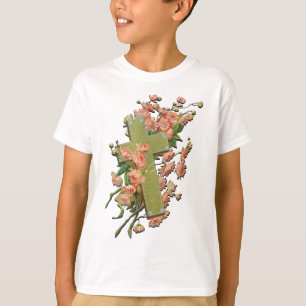T-shirt Croix de Pâques aux fleurs roses Chemise Unisex bl