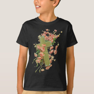 T-shirt Croix de Pâques avec Fleurs Roses Chemise Unisex N